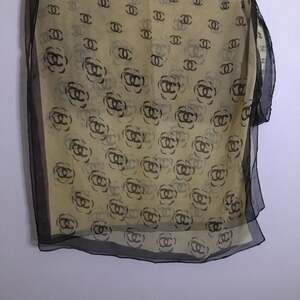 Vintage Silk Chiffon Scarf - CC Monogram Logo Beige & Black